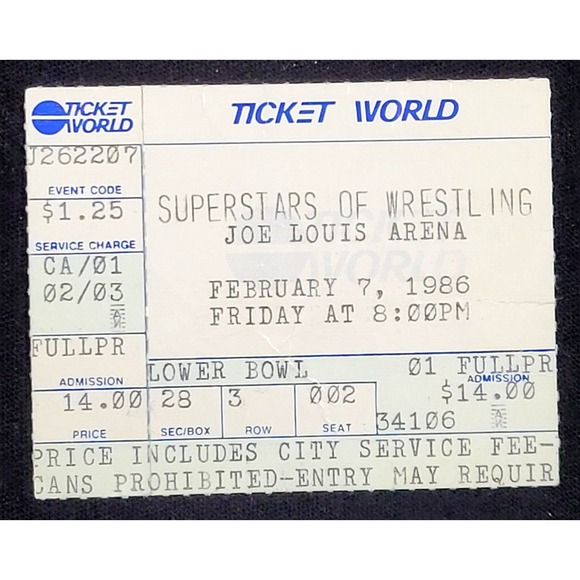2/7/1986 WWF TICKET STUBSUPERSTARS OF WRESTLING RODDY PIPER‎ VS HILLBILLY JIM